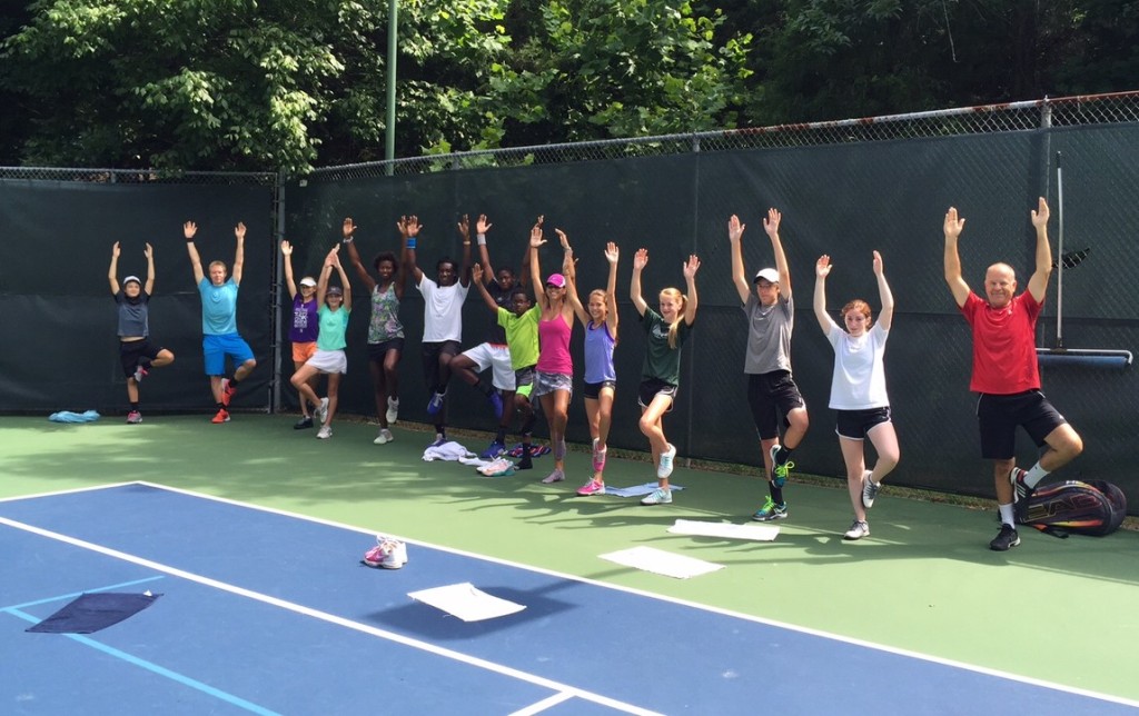 Bill Belser Tennis Academy summer campers show us their "tree" yoga poses!